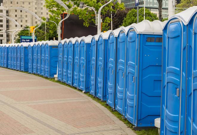 Seasonal porta potty units set up at a Richardson, Texas venue